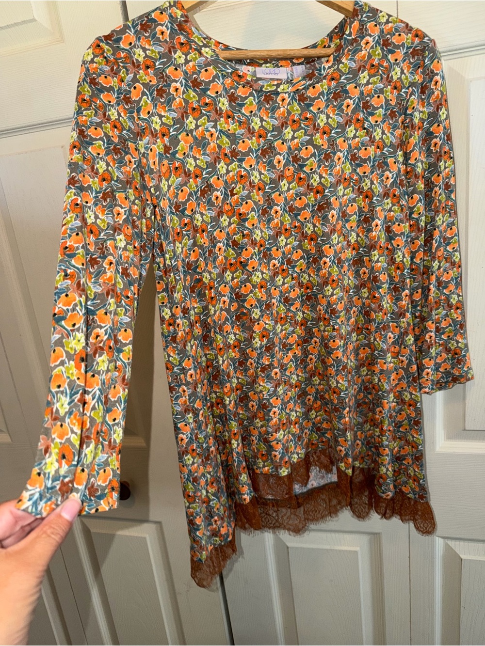 LOGO Floral lace trim tunic Orange Size Medium